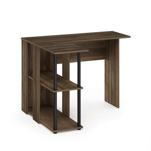 Furinno Abbott L-Shape Computer Desk with Bookshelf, Columbia Walnut/Black - color: Columbia Walnut/Black, style: Plastic Poles