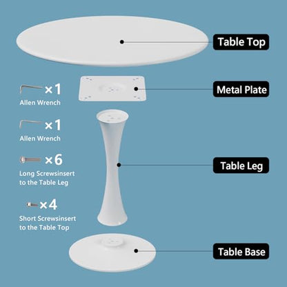 Recximi White Round Dining Table for 2 Person, 24 Inch Small Tulip Table with Metal Pedestal for Living Room, Mid Century Modern Kitchen Table for Kitchen, Office, Pub, Bar, Bistro, Circle Cafe Tables - color: White