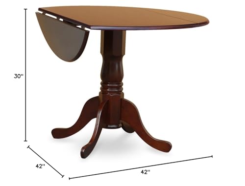 East West Furniture DLT-MAH-TP Dublin Dining Room Table - a Round Solid Wood Table Top with Dropleaf & Pedestal Base, 42x42 Inch, Mahogany - color: Mahogany