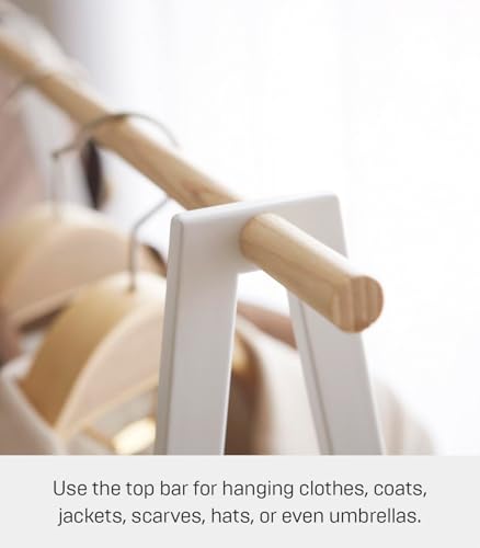 YAMAZAKI Home Freestanding Coat Hanger Clothes Rack with Shelf Steel One Size White | Freestanding coat hanger features a steel frame and bottom shelf. Space-saving vertical organization. Easy to assemble. - color: White