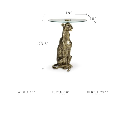 Signature Design by Ashley Vallain Leopard Gold Side Table Glass End Table | Heavyweight 40 lbs cast aluminum leopard base, Durable 18-inch tempered glass top, Compact 23.5-inch height for sofa side use