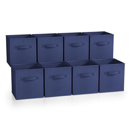 Sorbus Fabric Storage Cubes - 8 Foldable Storage Bins for Organizing Pantry, Cubbies, Toy Box - Clothes Storage & Closet Organizer - 11 Inch Collapsible Cube Baskets for Shelves with Handle - color: Navy Blue 8 Pack, size: 11 Inch