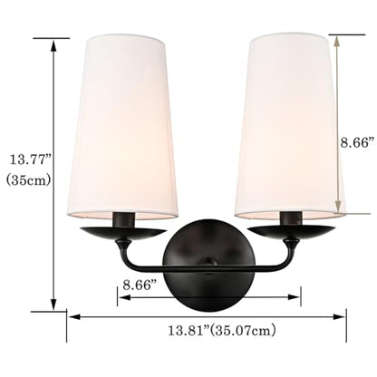 Moose Double Head Wall Sconce Black Hardwired with Fabric Shade | Industrial 2-Light Linen Classic Wall Lamp for Bedroom Hallway Living Room Bedside - color: Black, size: 1-Pack | 2-Light