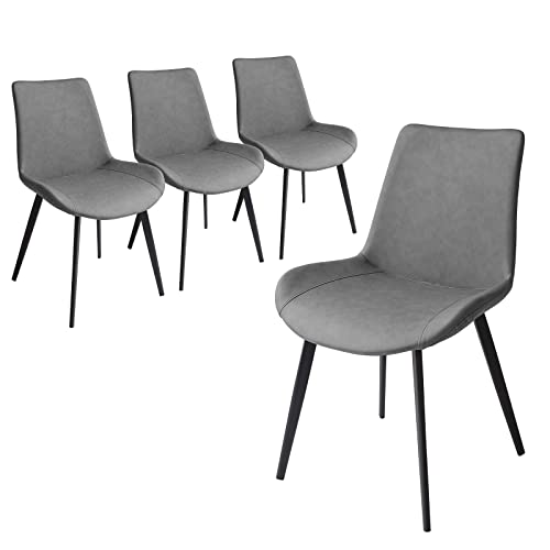 HIPIHOM Dining Chairs Set of 4, Modern Kitchen & Dining Room Chairs, Upholstered Faux Leather Cushion Seat and Sturdy Metal Legs (4 Grey Chairs) - color: Grey Chairs Set of 4