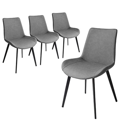 HIPIHOM Dining Chairs Set of 4, Modern Kitchen & Dining Room Chairs, Upholstered Faux Leather Cushion Seat and Sturdy Metal Legs (4 Grey Chairs) - color: Grey Chairs Set of 4
