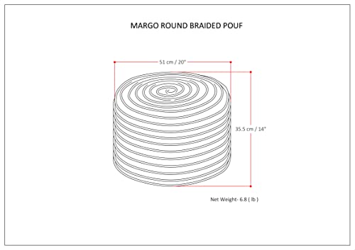 SIMPLIHOME Margo 30" Wide Round Pouf in Natural Jute and Cotton | Boho footstool, braided pouf, extra seating for living room or bedroom with polystyrene bead filling, assembled; accent seat. - color: Multi-blue, style: Pouf
