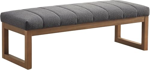 Zihanhome 52.7" Bedroom Bench for End of Bed, Modern Upholstered Teddy Fabric Entryway Bench & Dining Bench, Footrest Stool Bench with Solid Wood Frame for Bedroom, Living Room (Grey) - color: Grey
