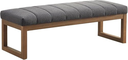 Zihanhome 52.7" Bedroom Bench for End of Bed, Modern Upholstered Teddy Fabric Entryway Bench & Dining Bench, Footrest Stool Bench with Solid Wood Frame for Bedroom, Living Room (Grey) - color: Grey