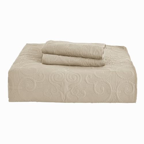 CHIXIN Quilt Twin Size - Damask Paisley Bedspread Coverlet Set - Classic & Gorgeous Style Bedding Cover, Ultrasonic Quilting, Reversible, Lightweight, 4 Piece, Taupe - color: 2- Taupe, size: Twin(68"x90")