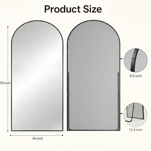 Antok Full Length Mirror, 90"x46" Floor Mirror with Stand, Hanging Mounted Mirrors for Bedroom, Living Room, Cloakroom, Dining Room, Black, Arched - color: Black (Arched), size: 90"L x 46"W