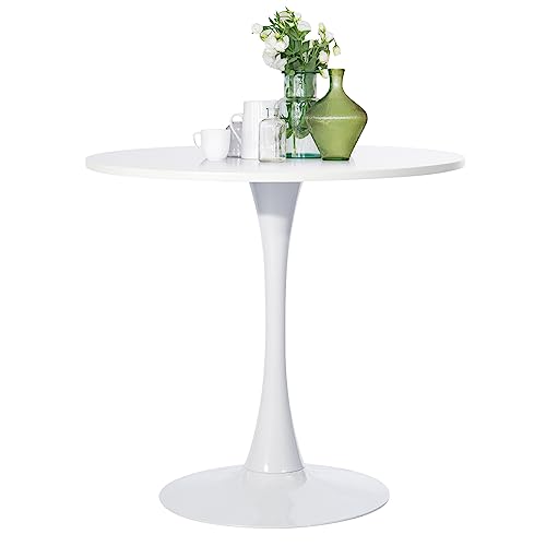 FurnitureR Round Leisure Tulip Dining Table 31.5" Stylish with Pedestal Base for Home Office Living Room Kitchen Restaurant Cafe, Tulip Table, White - color: White, style: Tulip Table