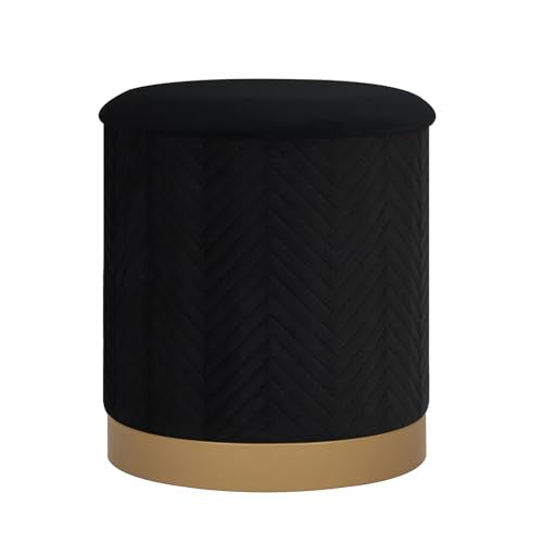 Round Velvet Storage Ottoman with Tray Lid, 16.3" Foldable Ottoman Footstool with Metal Base, Upholstered Storage Footrest for Dorm Living Room Bedroom, Black - color: Velvet-black