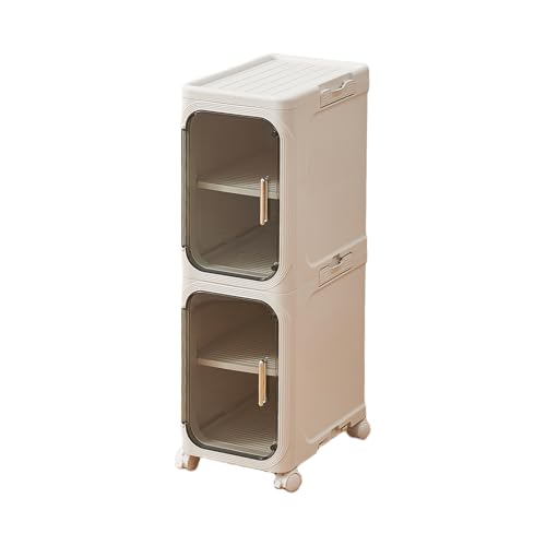 UFORU Tall Narrow Storage Cabinet,Slim Organizer with Magnetic Doors&Wheels | 2 Tiers, Smooth-Rolling Wheels, Durable Waterproof Plastic, Adjustable Shelves, Space-Saving Design for Small Spaces - color: White, size: 2 tier