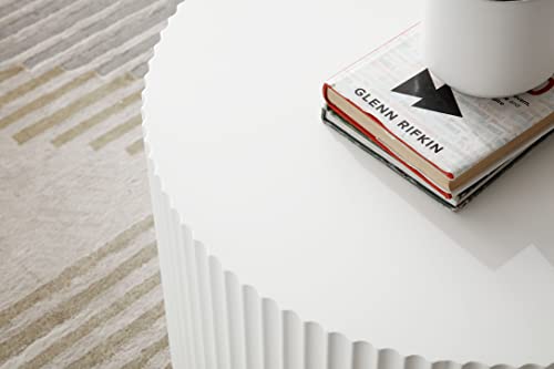 JUSTONE Round Nesting Coffee Table Set of 2 - Space-Saving White Modern Wooden Accent Tables for Small Spaces, Handcrafted Wood Side/End/Bedside Tables for Living Room & Bedroom - color: 23.62" Round-white
