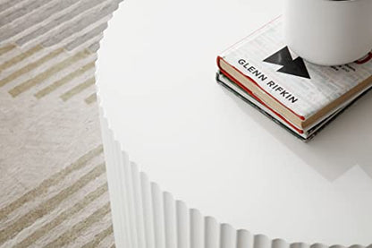 JUSTONE Round Nesting Coffee Table Set of 2 - Space-Saving White Modern Wooden Accent Tables for Small Spaces, Handcrafted Wood Side/End/Bedside Tables for Living Room & Bedroom - color: 23.62" Round-white