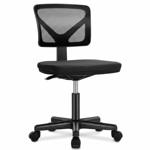 SUMELL Armless Office Chair, Ergonomic Mesh Mid Back Desk Chair with Wheels, Adjustable Height Swivel Rolling Task Chair for Small Spaces, Black