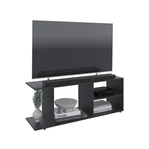 Compact TV Stand for 65-Inch TV: 47.4-Inch Slim Width for Small Spaces - 5 Open Shelves Media Console with 22lb Top Support for Apartments & Living Rooms