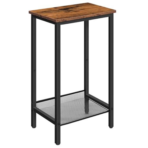 HOOBRO Tall Side Table, Small End Telephone Table, Industrial Nightstand, Small Entryway Table with Adjustable Mesh Shelf, Narrow Bedside Table for Living Room, Bedroom, Hallway, Office, Rustic Brown - color: Rustic Brown + Black