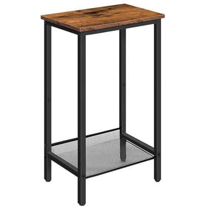 HOOBRO Tall Side Table, Small End Telephone Table, Industrial Nightstand, Small Entryway Table with Adjustable Mesh Shelf, Narrow Bedside Table for Living Room, Bedroom, Hallway, Office, Rustic Brown - color: Rustic Brown + Black