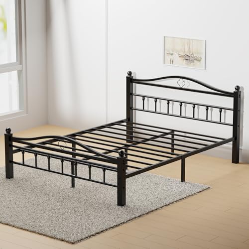 Metal Queen Bed Frame with Headboard | 1500LBS Heavy Duty, With Footboard, No Box Spring Needed, Noise Free, 12'' Under-Bed Storage, Tool-Free Assembly - size: Queen