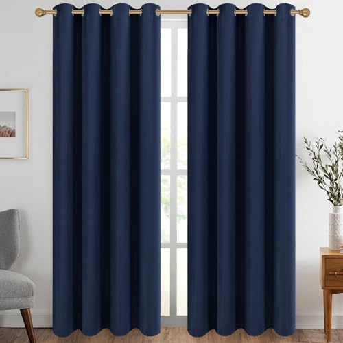 Diraysid Navy Blue Grommet Blackout Curtains for Bedroom Thermal Insulated Room Darkening Curtains Drapes, 52 x 108 inch, 2 Panels - color: Navy Blue, size: 52"W x 108"L (Pack of 2)