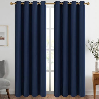 Diraysid Navy Blue Grommet Blackout Curtains for Bedroom Thermal Insulated Room Darkening Curtains Drapes, 52 x 108 inch, 2 Panels - color: Navy Blue, size: 52"W x 108"L (Pack of 2)