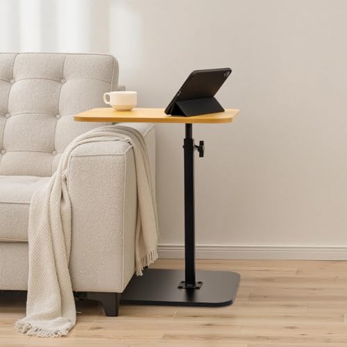ZEAPTAC C-Shaped Side Table, 360° Swivel Height Adjustable, Lightweight Portable TV Tray Snack End Table for Couch Sofa Bed Small Spaces-Oak - color: Oak