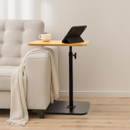 ZEAPTAC C-Shaped Side Table, 360° Swivel Height Adjustable, Lightweight Portable TV Tray Snack End Table for Couch Sofa Bed Small Spaces-Oak - color: Oak