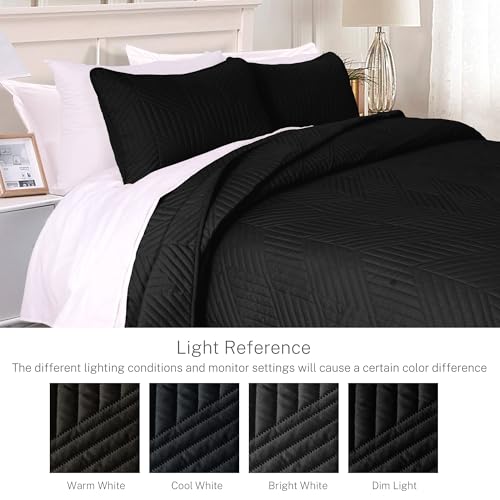 Exclusivo Mezcla Ultrasonic King Quilt Bedding Set, Black | Lightweight Bedspreads, Soft Microfiber, Modern Geometric Coverlet, All Season Bed Cover, 1 Quilt and 2 Pillow Shams - color: Black, size: King (104"x96")