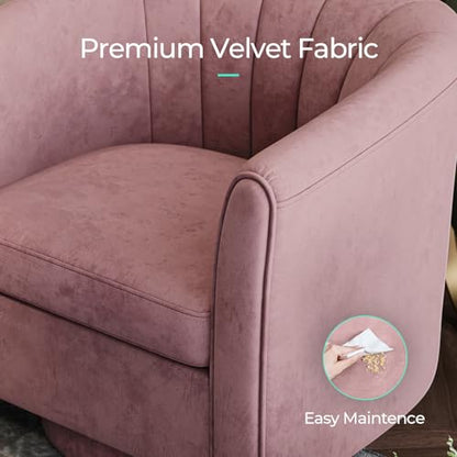 LINSY Swivel Accent Chair Ottoman Set: Velvet Small Barrel Chair with Foot Rest, Modern Reading Chair Upholstered Armchair with Footrest for Living Room Bedroom Study Room Office (Pink) - color: Pink, size: Small