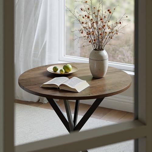 Unovivy 31.5" Small Round Dining Table for 2-4 Natural Oak Dinner Table | Space Saving Circle Small Kitchen Table, Industrial Mid Century Modern Dining Room Desk for Kitchen, Apartment - color: Natural Oak, style: Round