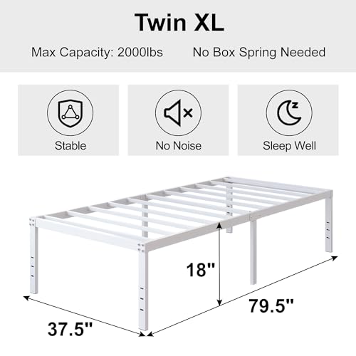 DiaOutro 18 Inch White Twin XL Bed Frame Heavy Duty Metal Platform | Steel Slats Platform No Box Spring Needed Mattress Foundation, Easy Assembly, Noise Free - size: Twin XL, style: 18 Inch (White)