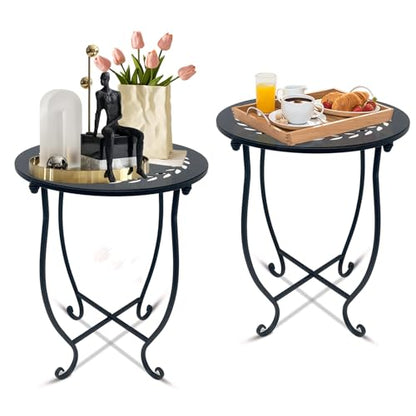 Round Side Table Set of 2, Metal Patio Side Tables End Tables, Weather Resistant Round Coffee Table Bedside Table Nightstand for Home Garden Office, 14 Inch Outdoor Side Table for Patio Balcony Yard - style: Set of 2 Style C