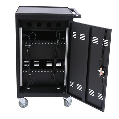 30-Device Mobile Charging Cart Station for Tablets & Laptops ,Secure Storage & Fast Charging,Heavy-Duty Steel Construction with Locking Wheels & Cable Management,Ideal for Schools & Offices，black - color: Matt Black