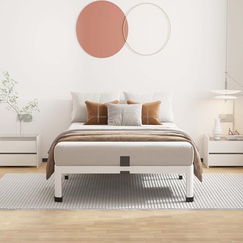 ROIL 10 Inch White Twin Bed Frame Low Profile with Rounded Corner | Easy Assembly, Noise Free, 3500LBS Load Capacity, 4 Mattress Baffles, Heavy Duty Steel, No Box Spring Needed, Rubber Pads - size: Twin, style: 10 Inch White