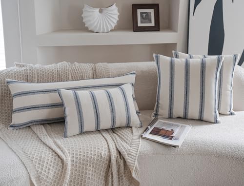 Cethom Boho Lumbar Pillow Covers 14x36 Long, Pack of 1, Navy Blue Striped Decorative Body Pillowcase for Couch Bed, Textured Farmhouse Accent Cushion Covers for Living Room Bedroom Sofa Home Decor - color: Navy Blue, size: 36" x 14" (Pack of 1)
