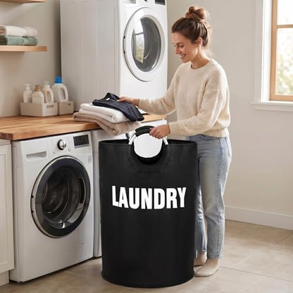 DOKEHOM 160L XX-Large Laundry Basket (7 Colors), Collapsible Laundry Bag, Foldable Laundry Hamper, Folding Washing Bin (Black, XXL) | Freestanding tall washing bin & foldable laundry bag. Extra large clothes storage basket with durable sturdy handles - co