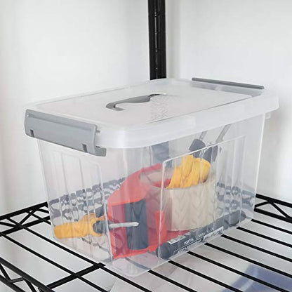 6-Pack Plastic Storage Box, 6 L Clear Storage Bins with Lid | 10.6"L x 7.6"W x 6.3"H, Integrated Top Handle, SecureLatches, Versatile For Craft, Cosmetic And Small Supply Storage - size: 6 L