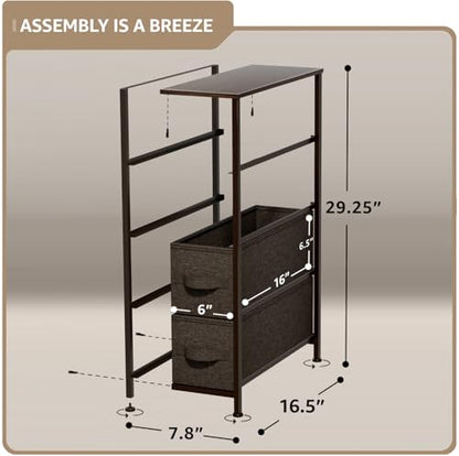Sorbus Narrow Dresser with 4 Drawers - Vertical Slim Storage Chest of Drawers with Steel Frame, Wood Top & Easy Pull Fabric Bins for Small Spaces, Closets, Bedroom, Bathroom & Laundry (Brown) - color: Brown, style: 4 Drawer