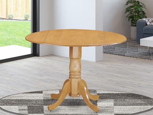 East West Furniture DLT-OAK-TP Dublin Dining Room Table - a Round kitchen Table Top with Dropleaf & Pedestal Base, 42x42 Inch, Oak - color: 1dlt-oak-tp