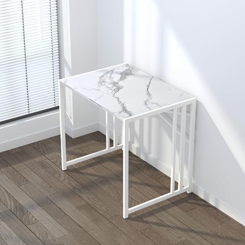 Lutown-Teen 32 inch Folding Small Desk, White Marble | Writing Gaming Computer Camping Desk for Small Spaces, No Assembly Required Home Office Desk - color: White Marble, size: 32 Inch