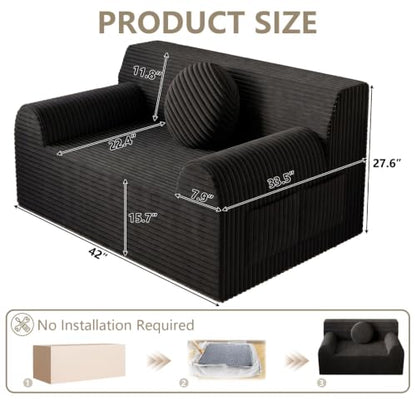 42" Boneless Oversized Chair with Side Pocket, Sofa Small Single Couch in a Box, Deep Seating Boneless Chair for Bedroom Living Room Office Apartment, No Assembly, Black - color: Black, size: 42'' Style 3