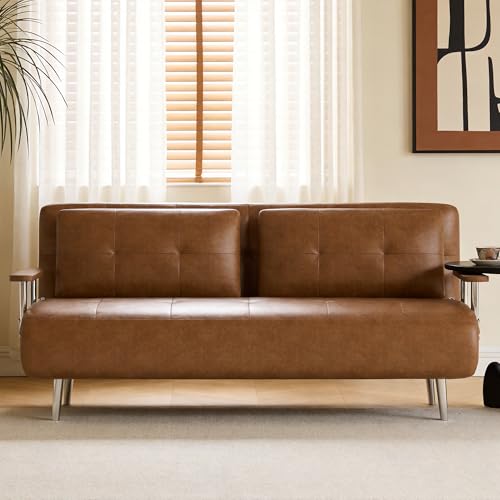70.86In Faux Leather Convertible Sofa Bed Futon Couch Brownwn | Sturdy Metal Legs, Folding Build, Adjustable Backrest, Heavy‑Duty Support, Space‑Saving, Multi‑Position Unit, Apartment‑Fit - size: 70.86"