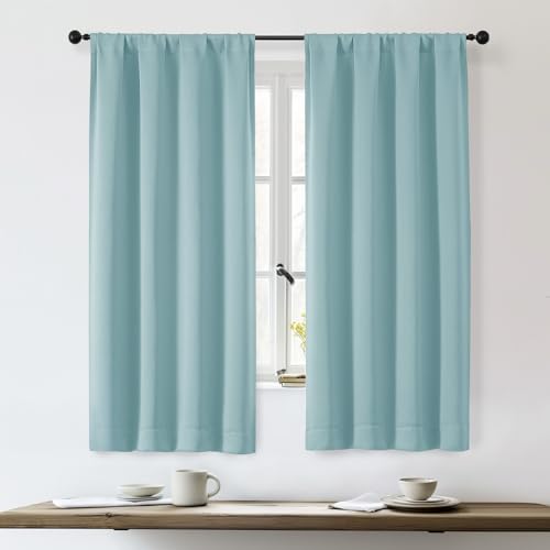 Sally Aqua Blackout Curtains for Bedroom 63 Inch Length 2 Panels, Solid Thermal Insulated Energy Saving Rod Pocket Window Treatment Drapes, W40 x L63 Inch, Aqua - color: Aqua, size: 40"W x 63"L (Pack of 2)