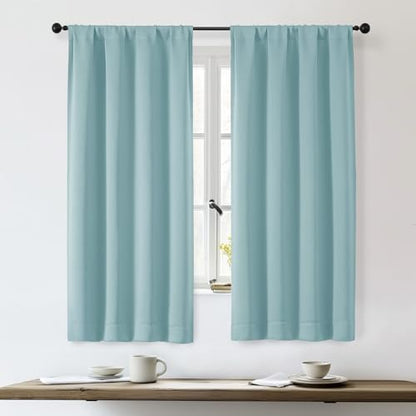 Sally Aqua Blackout Curtains for Bedroom 63 Inch Length 2 Panels, Solid Thermal Insulated Energy Saving Rod Pocket Window Treatment Drapes, W40 x L63 Inch, Aqua - color: Aqua, size: 40"W x 63"L (Pack of 2)