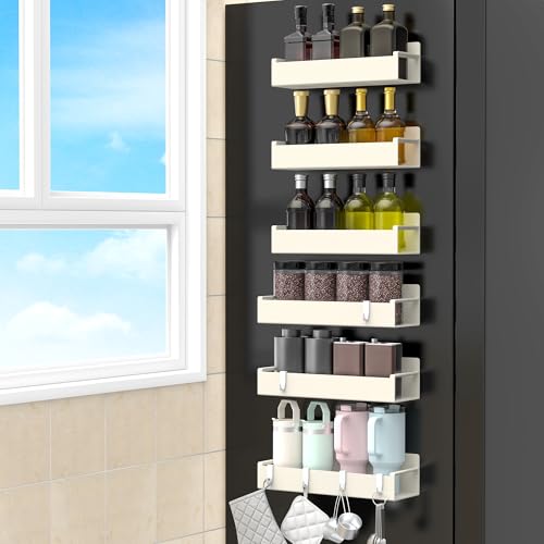 6 Pack Magnetic Spice Rack Organizer for Refrigerator and Oven, Cream White Fridge Organizers and Storage for Kitchen - color: Cream White, size: 6 Pack