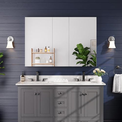 52"x36" Medicine Cabinet with Mirror & Soft Close Hinges, Surface Mount or Recessed Medicine Cabinet with Adjustable Shelves, Bathroom Wall Medicine Cabinet with Storage, Aluminum Alloy Frame, Combo - size: 52" x 36"