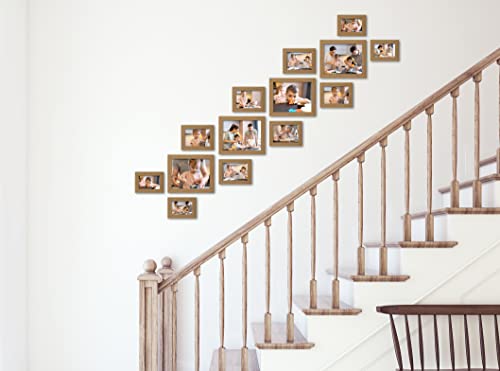 VELISTA 14 Piece Stair Picture Frame Set for Wall Collage - Stairwell Gallery Frame Set - Rustic Stairway Decor - Ladder Wooden Photo Frames - Farmhouse Staircase Decor (Walnut) - color: Walnut