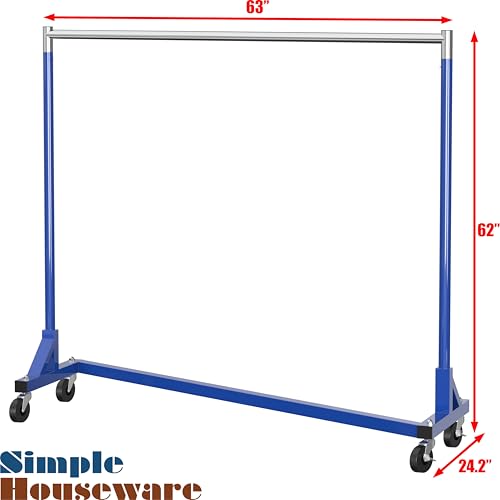 Simple Houseware Industrial Grade Z-Base Garment Rack, 63" W/500Lb, Blue - color: Blue