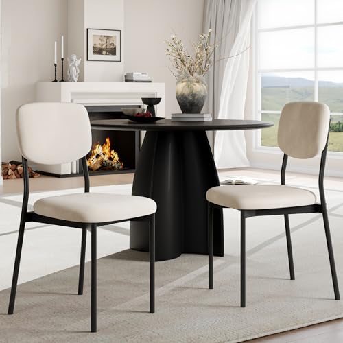 Einhomn Upholstered Dining Chairs Set, Modern Stackable Dining Room Chairs with Soft Velvet Backrest, Kitchen Chairs with Sturdy Metal Legs for Living Room, Restaurant, Set of 2,Cream Beige - color: Cream Beige